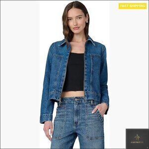 Denim Zip Jacket Boxy Cropped Fit Oversized Pockets Classic Casual Wear